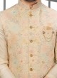 Festive Wear Nehru Jacket Set In Golden Cream Color